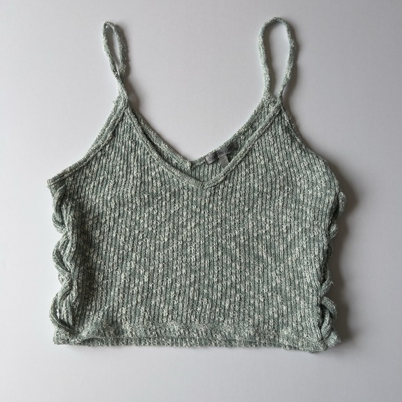 Charlotte Russe Tops - Vintage Charlotte Russe Green Knit Crop Cami Tank Top Side Lace Y2K Fairycore M
